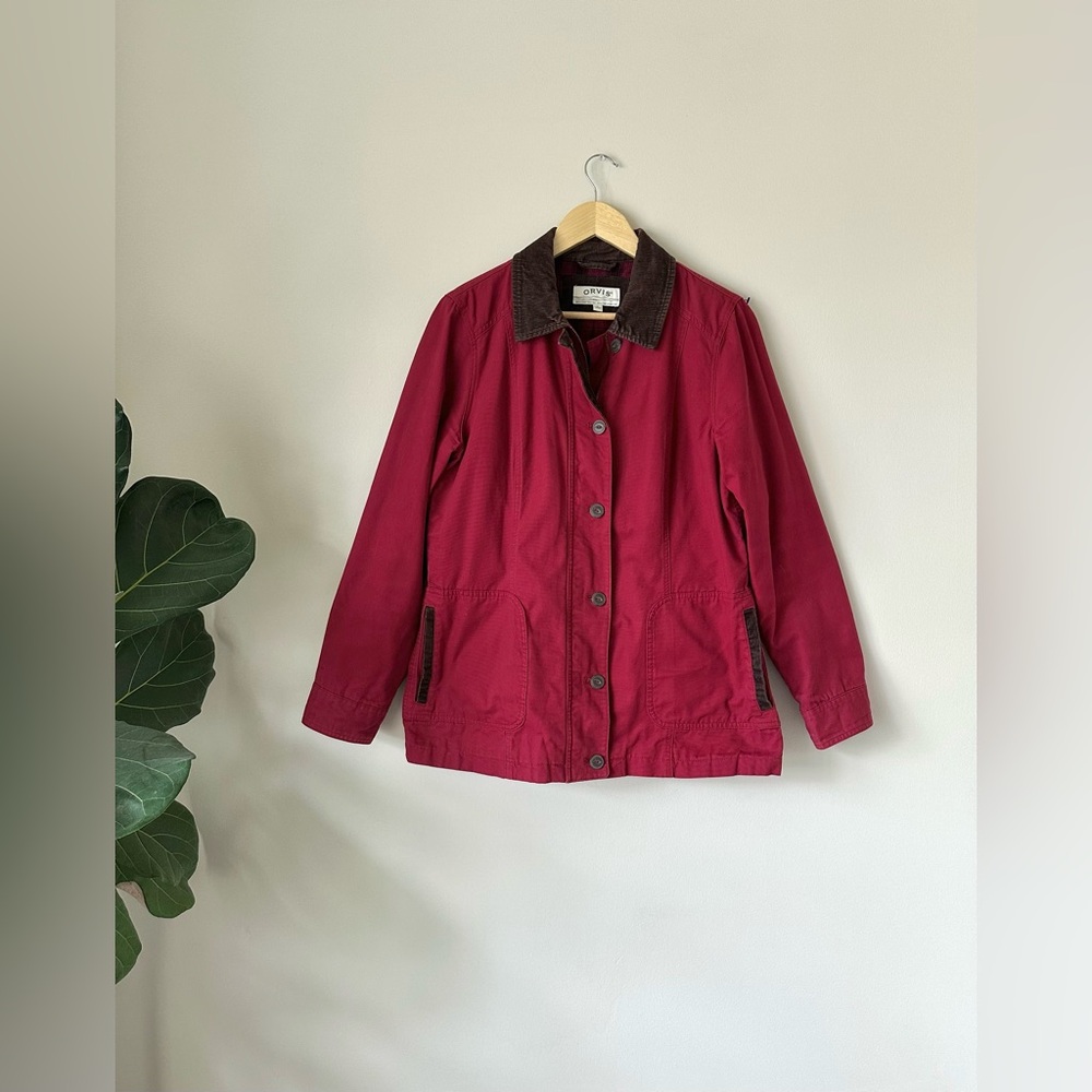 Orvis Barn Chore Coat Jacket Flannel Lined Full Zip Corduroy Collar Farm Sz M